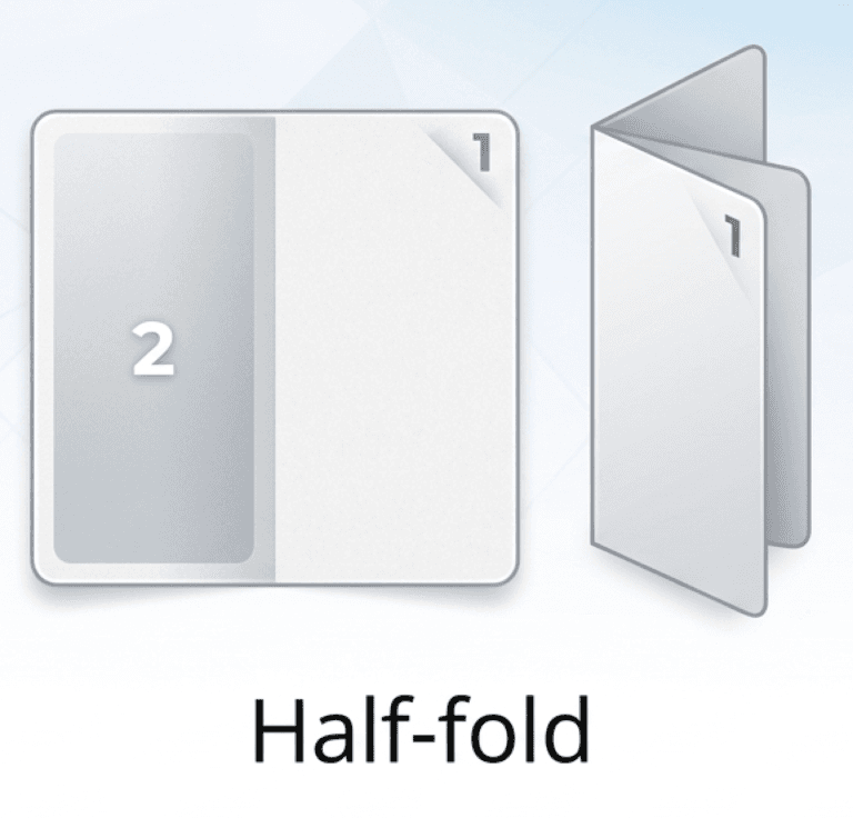 Half-fold brochure showing bi-fold panel layout