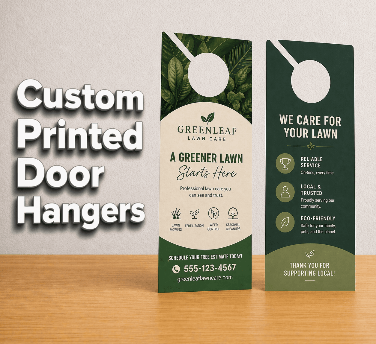 Turn neighborhoods into leads with custom door hangers! High-impact marketing that fits any budget. Vibrant, durable, and fast turnaround. Order yours today!