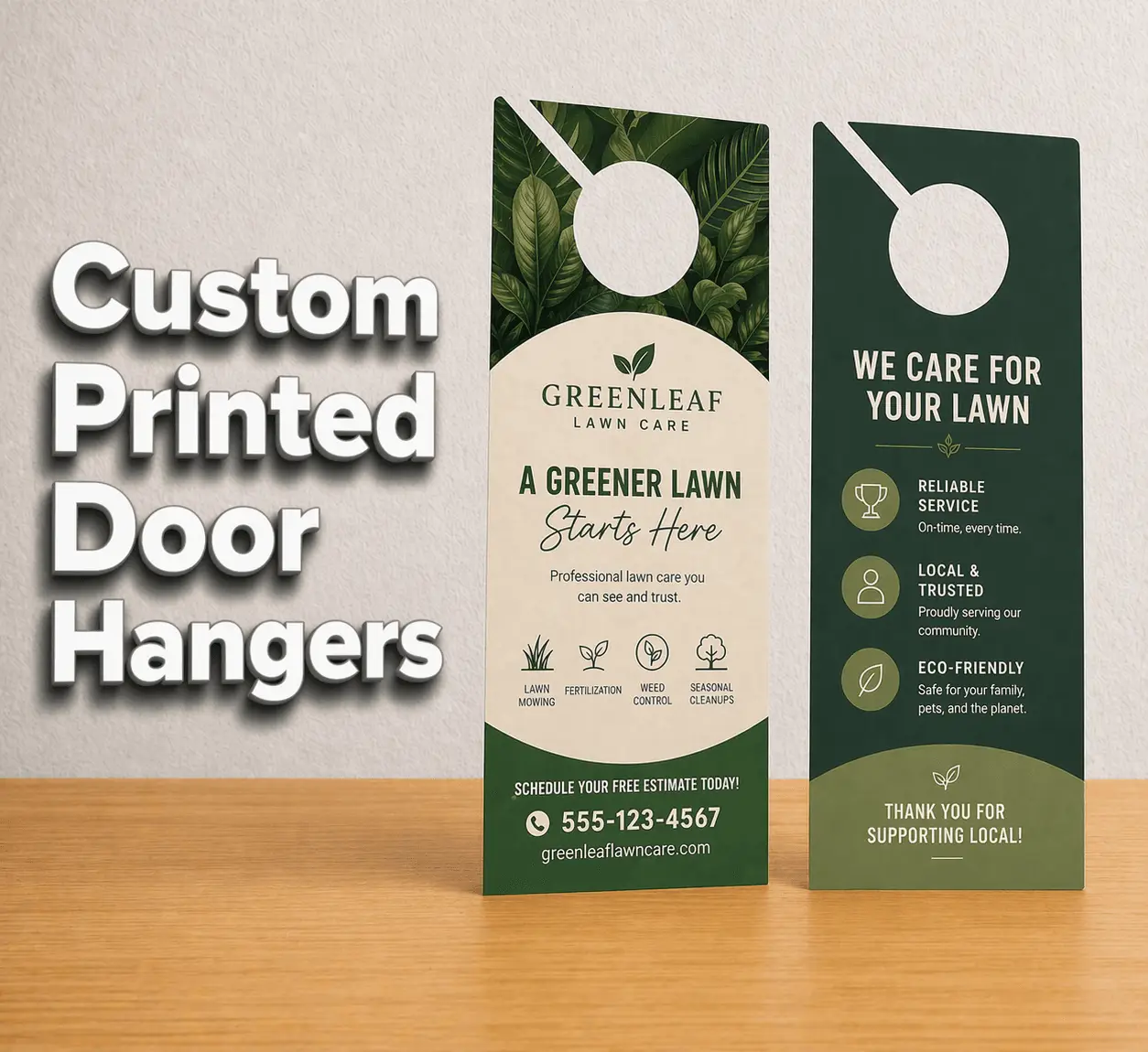 Turn neighborhoods into leads with custom door hangers! High-impact marketing that fits any budget. Vibrant, durable, and fast turnaround. Order yours today!