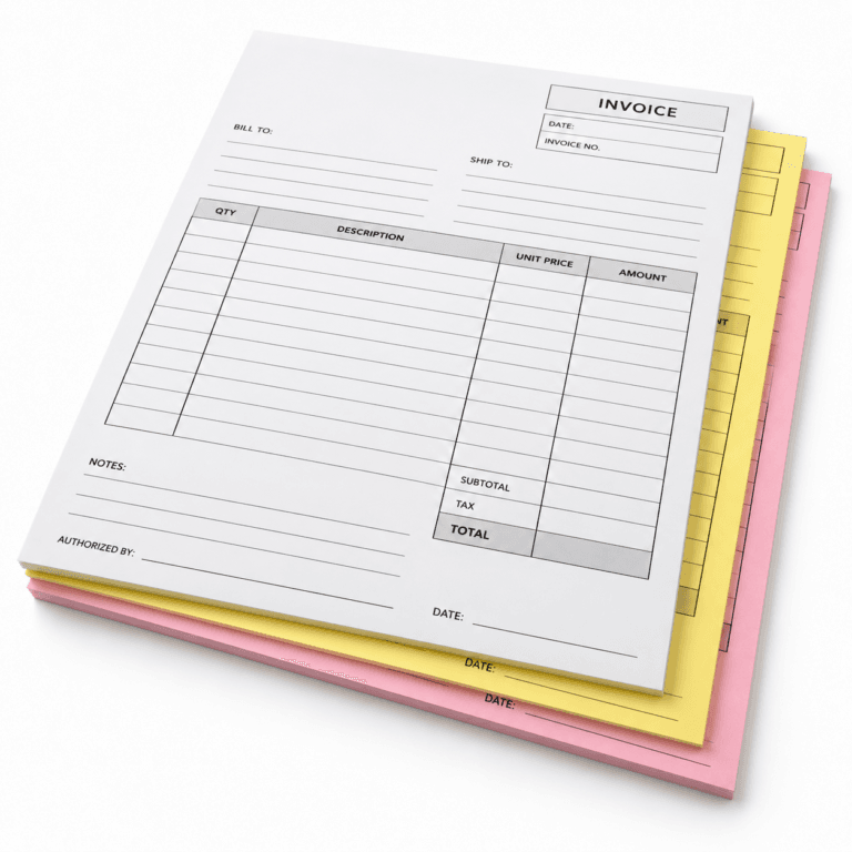 3-part carbonless NCR form with white yellow and pink copies