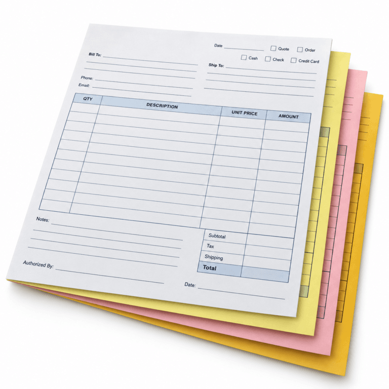 4-part carbonless NCR form with color-coded copies